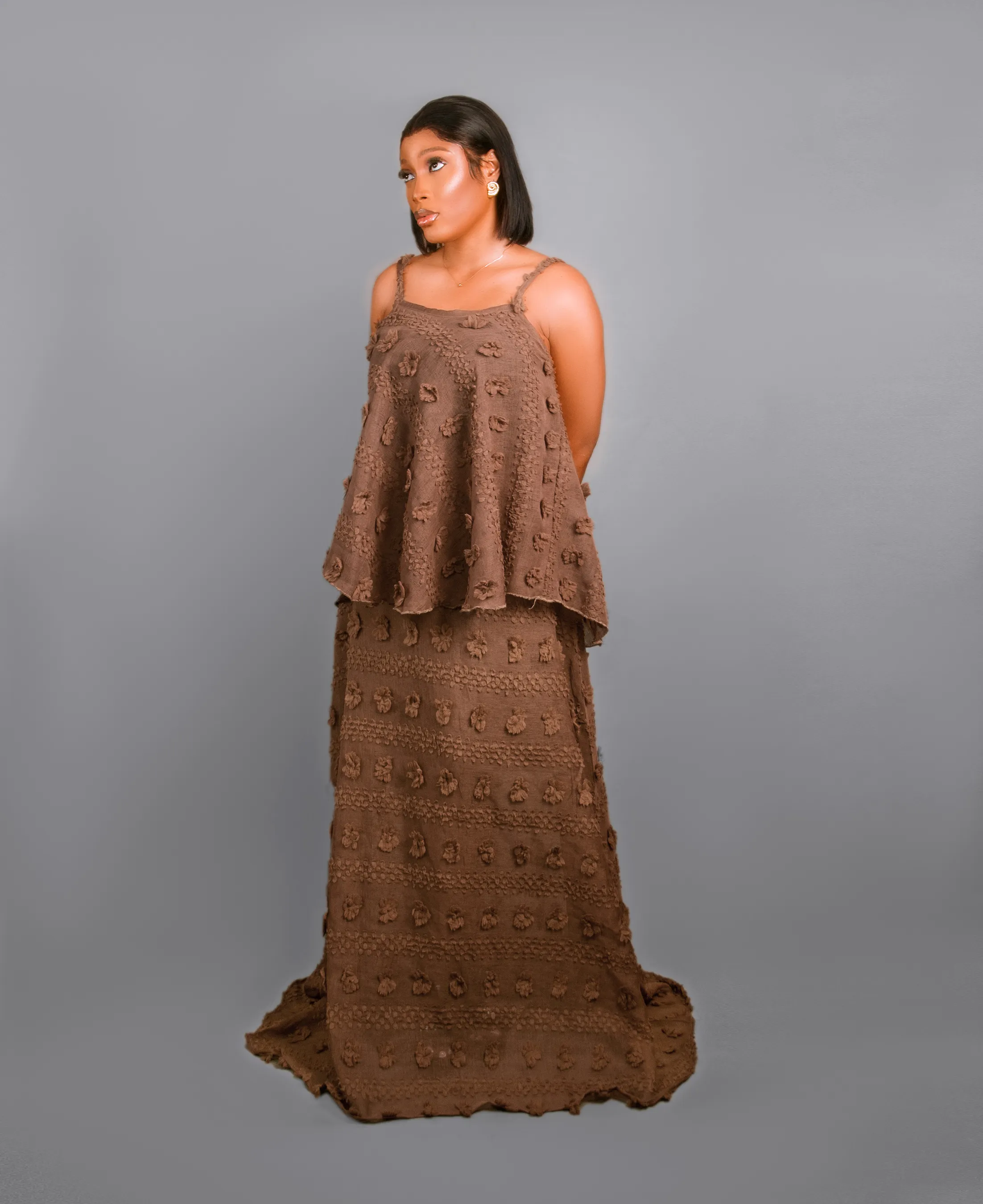 Crinkle skirt set Brown