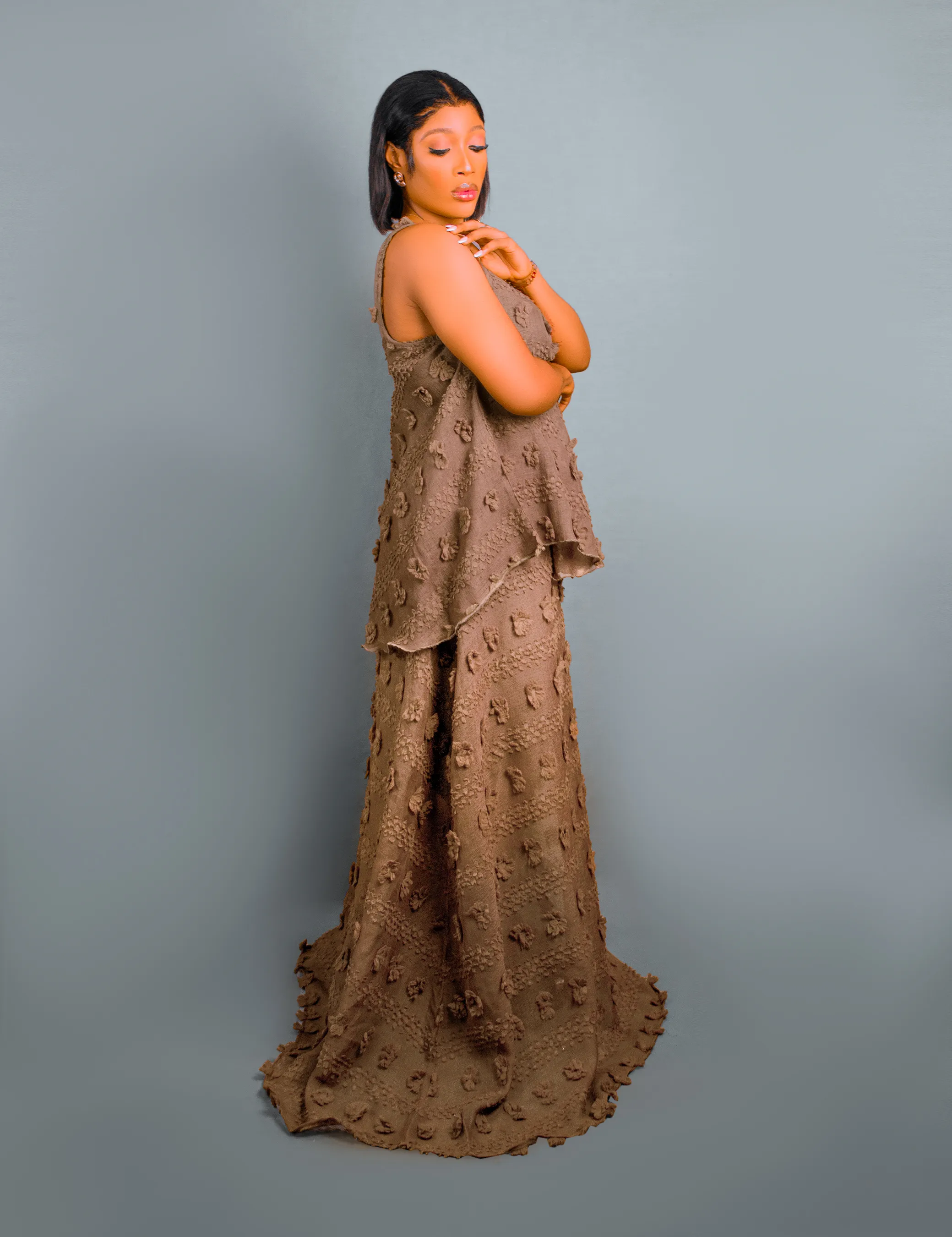 Crinkle skirt set Brown